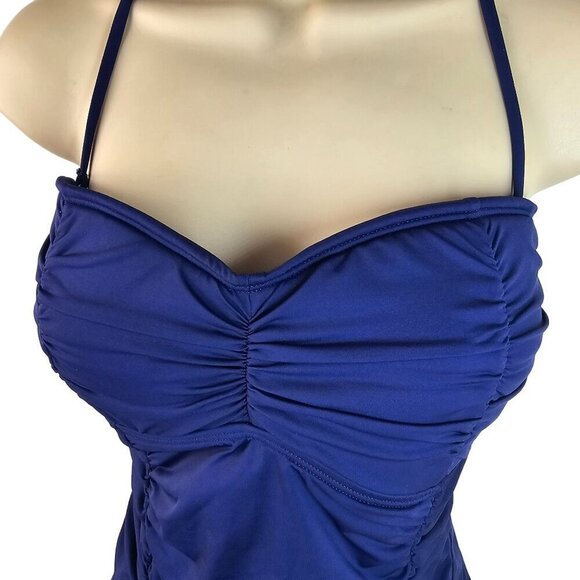 Tommy Bahama Ruched Halter Tankini Swimsuit Top SzM Royal Blue Built in Bra NEW - Picture 5 of 11